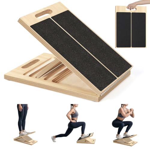 Black Wooden Slant Board for Calf Stretching, Adjustable Angles, 300lb Capacity