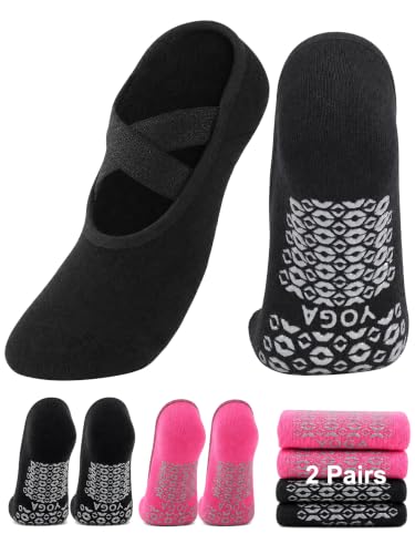 Non-Slip Grip Pilates Yoga Socks for Women - Black & Rose