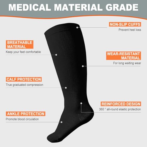 Plus Size Compression Socks for Women & Men - 20-30 mmHg, 4X-Large Black