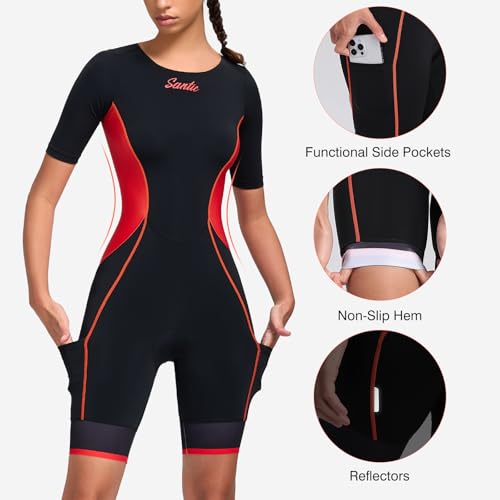 Women's Triathlon Suit - Short Sleeve Padded Quick-Dry Trisuit