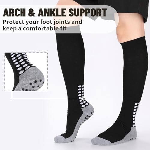 Regilt 3 Pairs Soccer Grip Socks with Grip Pads - One Size Black