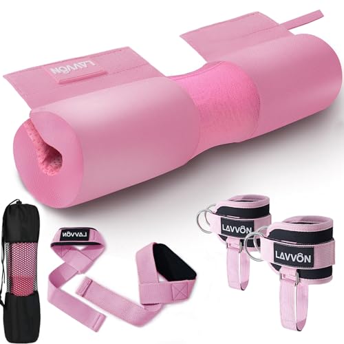 Barbell Squat Pad Set - Thick Foam Cushion with Ankle Straps - Pink