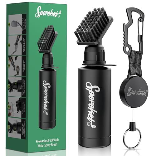 Golf Club Brush Cleaner with Retractable Steel Cable & Water Bottle