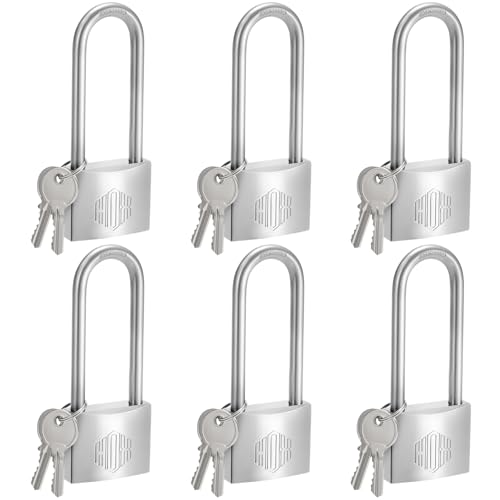 HOX Marine-Grade Rustproof Padlock, Stainless Steel Shackle & Chrome-Plated Brass Body, Weatherproof Outdoor Lock, 2.5-Inch Long Shackle (6 Pack)