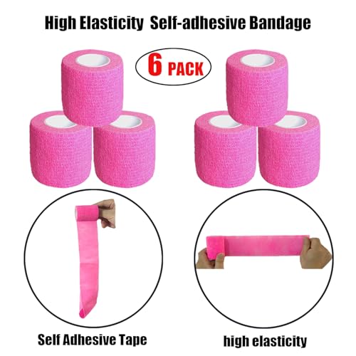 2 Inch Self Adhesive Bandage Wrap - 6 Pack, Pink