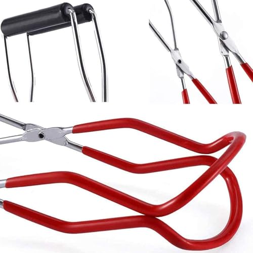 Stainless Steel Canning Jar Lifter Tongs with Rubber Grips - Red