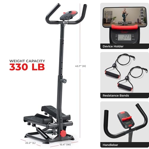 Smart Stair Stepper with Handlebar & Resistance Bands - Grey