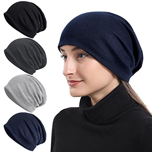 Senker Fashion Large Grey & Navy Cotton Slouchy Beanie Hat for Men & Women