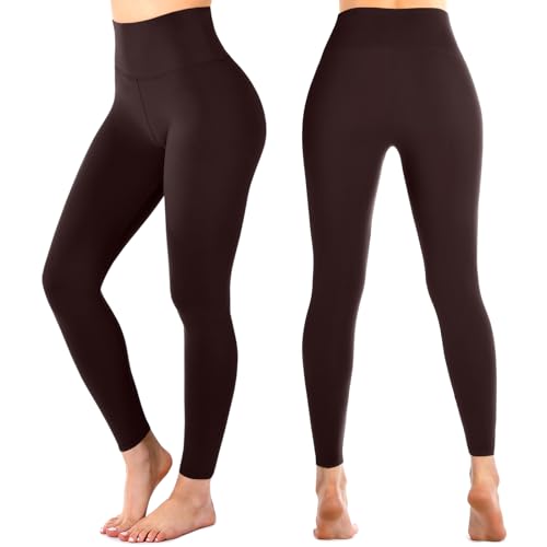 High Waisted Leggings for Women - Full Length, Large-X-Large, Coffee Brown