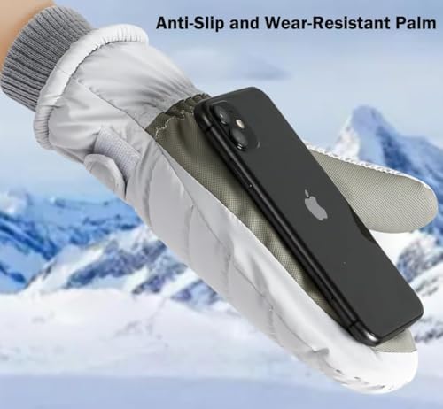 Women’s Winter Ski Mittens - Touchscreen Snow Gloves - Grey
