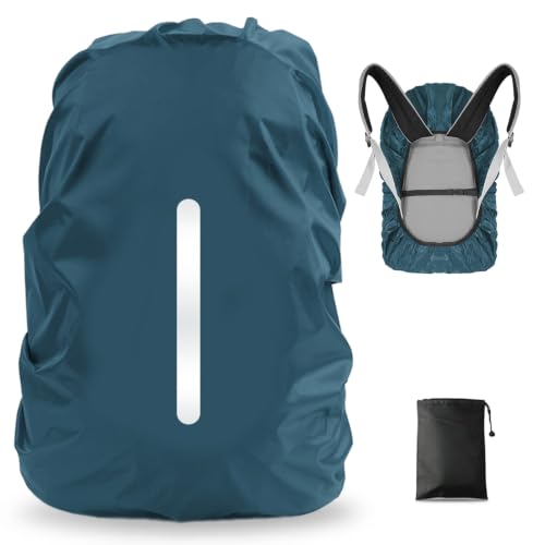 Waterproof Backpack Rain Cover - Reflective Rucksack Cover, L Size (45L-55L) - Sea Blue