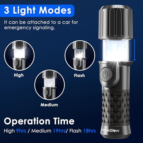 LED Hand-Powered Flashlight - Waterproof, Magnetic Base, 3 Modes