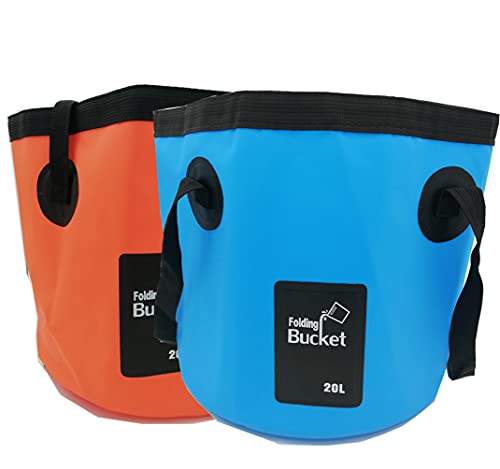 MIZORLIE 2-Pack Collapsible 5 Gallon Water Buckets Blue & Orange Camping Storage