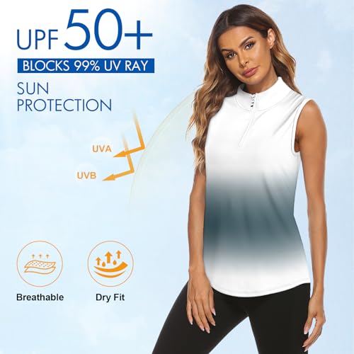 Koscacy Women's Sleeveless Golf Tennis Polo Shirts Grey White Medium Dry Fit Workout Tank Top
