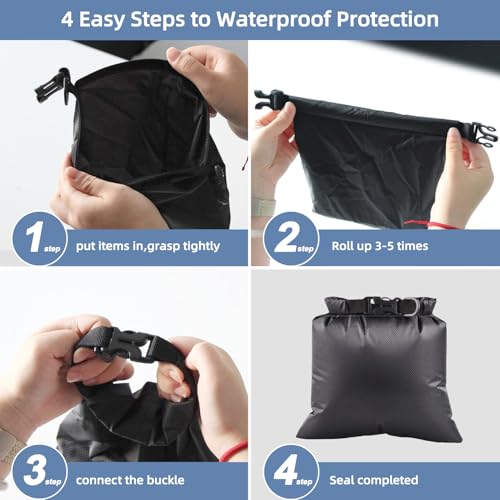 Waterproof Dry Bags Set - Lightweight 2.5L, 3L, 8L - All Black