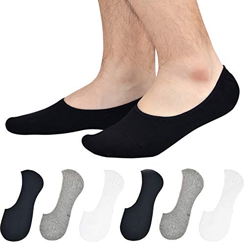 JORMATT Men's & Women's No Show Cotton Invisible Low Cut Socks 6 Pairs Black, White, Grey