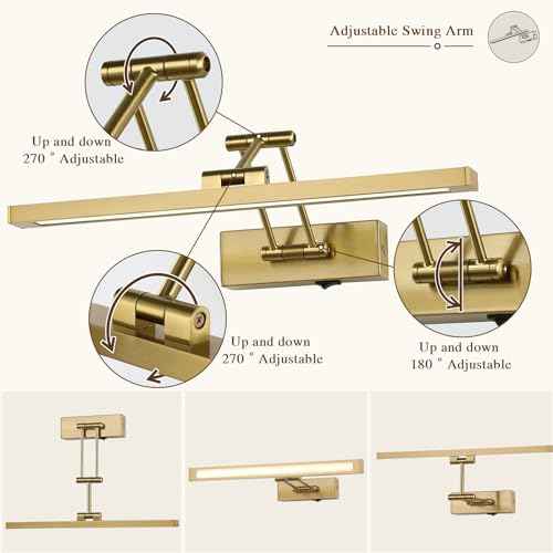 Joossnwell Battery Operated Picture Light with Remote Wireless Art Lights for Paintings Brass Gallery Light Dimmable & Timer Rechargeable Picture Lighting for Wall 15.35 Inch for Artwork Frame