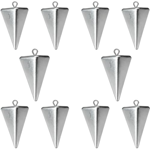 1oz Pyramid Sinkers Fishing Weights - 10pcs Lead Sinkers Set