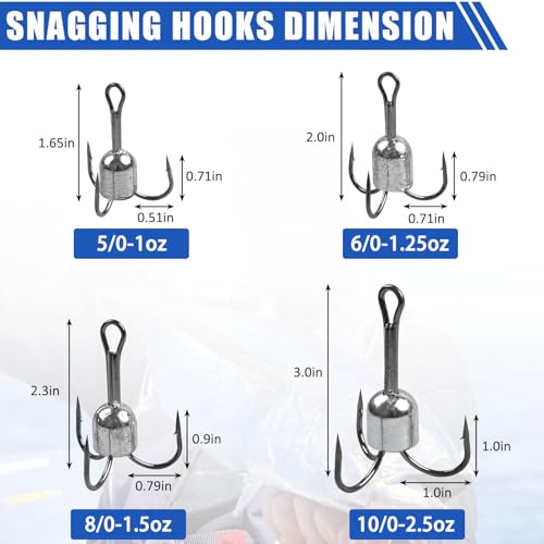 Heavy Duty Snagging Treble Hooks - 5/0 (1oz), 4pcs for Fishing