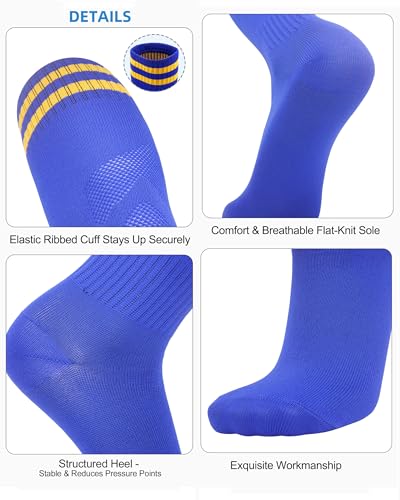 Striped Knee High Athletic Soccer Socks - Large Black