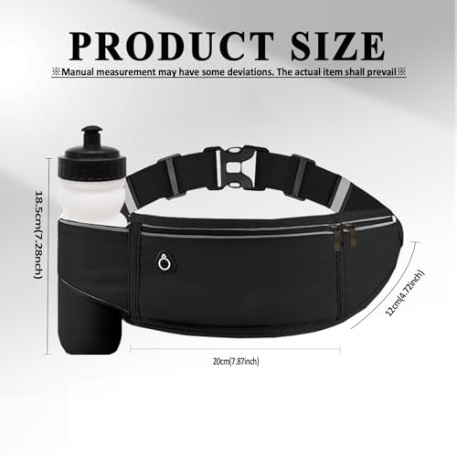 Water Bottle Holder Running Belt - Large Fanny Pack - Black