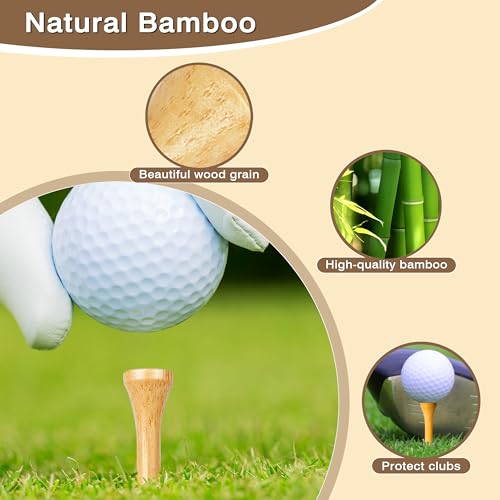 BIRDIEBLAST Natural Bamboo Golf Tees 3-1/4 Inch, 200 Pack, Reduces Friction & Side Spin