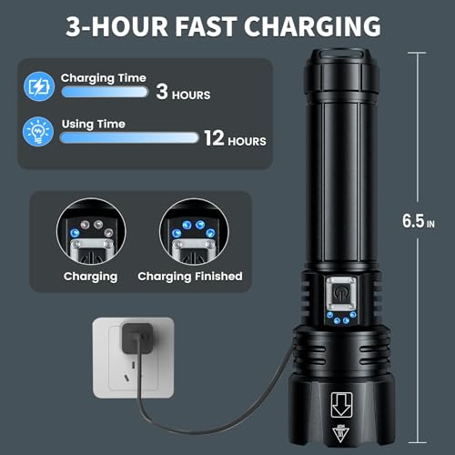 Rechargeable Flashlights High Lumens, 90,000 Lumen Super Bright Led Flashlight with USB Cable, 5 Modes Powerful Flashlight Waterproof Flash Light for Home Camping - 2 Pack