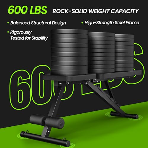 Adjustable Weight Bench - Foldable Incline Decline Flat Bench with Resistance Bands for Strength Training