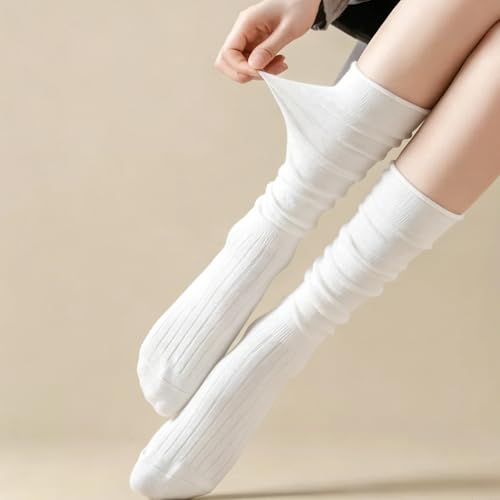Thigh High Socks for Women - Scrunch Stockings Over Knee - White Short