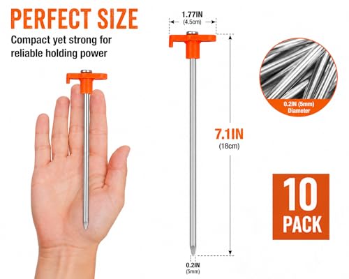 Heavy Duty 7.1 Inch Tent Stakes - Rust Resistant Galvanized Steel, 10 Pack