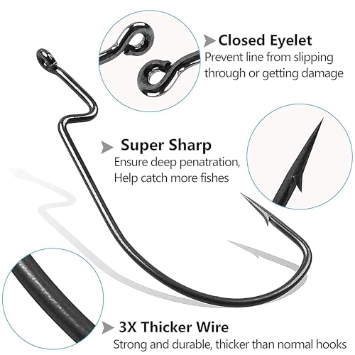 3X Strong Offset EWG Worm Hooks - 50PCS Size 5/0 for Bass Fishing