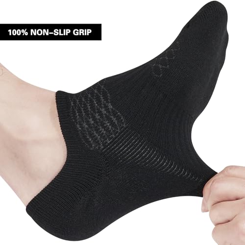 Mens Cotton Cushioned No Show Socks Medium-Large 6 Pairs Black - Athletic Low Cut Socks