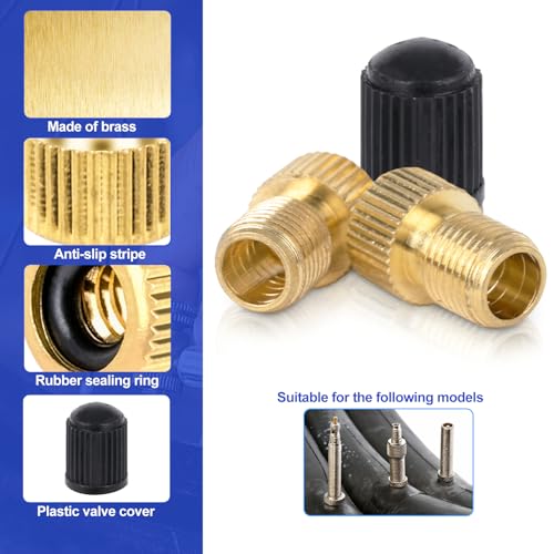 8-Piece Brass Presta to Schrader Valve Adapter Set with Tire Valve Covers