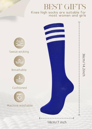 Athletic Knee High Socks - Casual Striped Tube Socks, Blue & White