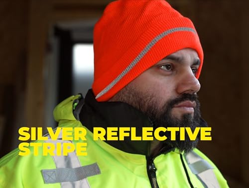 Hi-Vis Knit Cap with Polyester Lining - Yellow Reflective Beanie