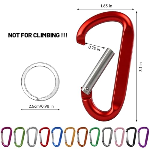 12PCS Multicolor Carabiner Keychain Clips - 3" Aluminum Hook Set