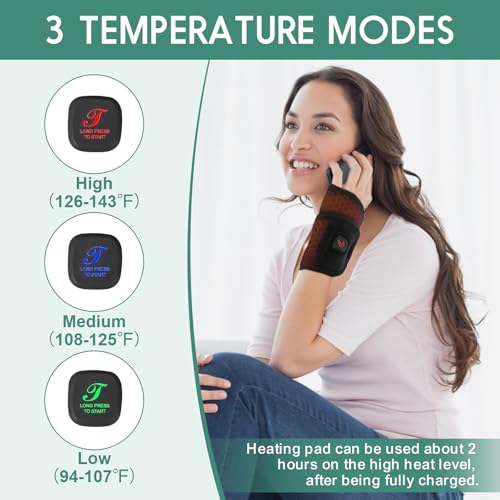 Heated Wrist Wrap Cordless, Wrist Heating Pad for Pain Relief, 3000mAh Rechargeable Wrist Warmers for Men Women, 3 Heat Levels Carpal Tunnel Wrist Brace with 30 Mins Auto-off (Black)