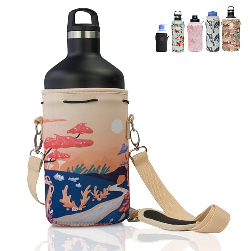 Insulated Water Bottle Carrier with Adjustable Strap - Extra Large, Light Orange Fantasy