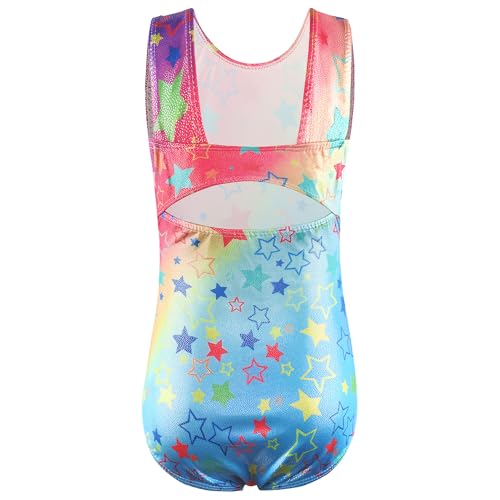 BAOHULU Girls Gymnastics Leotard 4-5T Rainbow Stars Sleeveless Dance Outfit