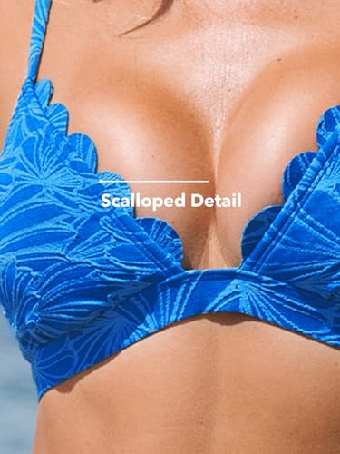 CUPSHE High-Waisted Scalloped Bikini Set for Women - Medium Sapphire Blue