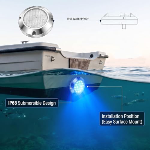90 LED Blue Underwater Boat Light IP68 10-30V Surface Mount Marine Transom