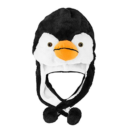 Penguin Plush Ski Hat Beanie - Winter Aviator Style - Short