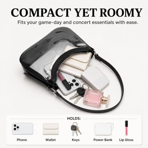 Clear Stadium Purse for Women - PVC Crescent Bag with Privacy Wallet - Beige