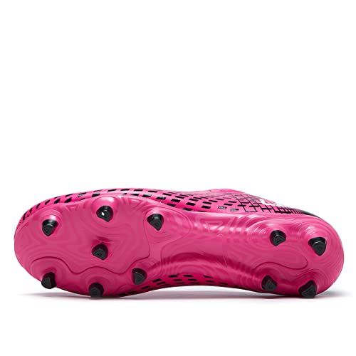 LEOCI Men’s & Women’s Soccer Cleats for Firm Ground Rose Red/Black – 6 Women / 4.5 Men