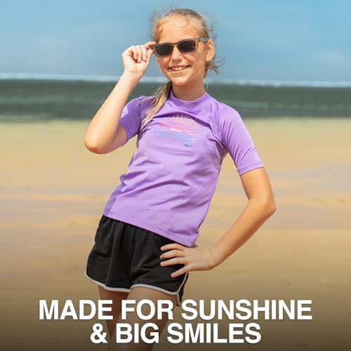 Girls' UPF 50+ Short Sleeve Rash Guard Swim Shirt - 2T, Cori Neon Purple