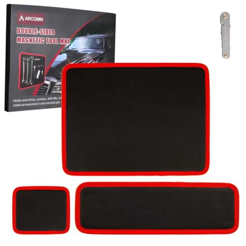 ?Arcomin 3PC Flexible Magnetic Tool Mat & Tray Holder - Magnetic Tool Tray, Flexible Magnetic Mat, PVC & Non-Slip for Garage Workshop, Auto Repair Tools (12.8x9.8/12.6x4/6.3x5.3in)