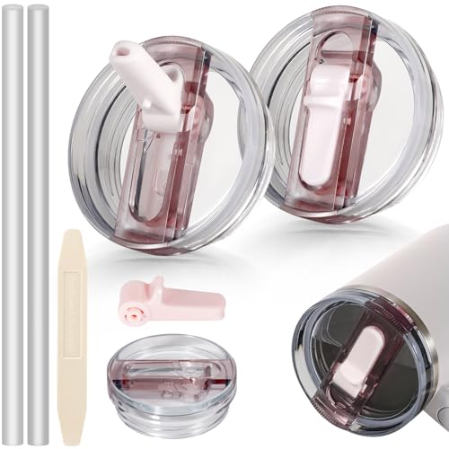 2 Pack Rose Quartz Detachable Leakproof Lid Replacement for 14 oz Stanley Quencher H2.0 & ProTour Tumblers