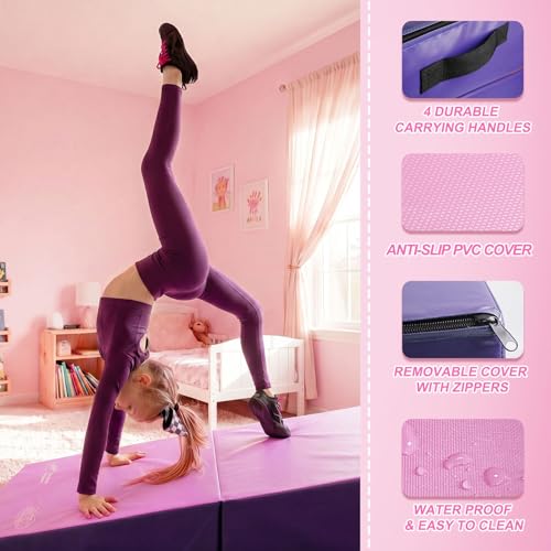 Gymnastics Cheese Wedge Mat for Kids - Purple/Pink, 56" x 28" x 15"
