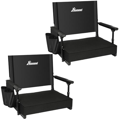 Portable Stadium Seats with Back Support & Cup Holders - Black