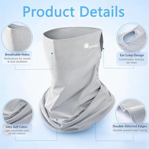 UV Protection Face Mask - Breathable Cooling Bandana - Light Gray, Medium